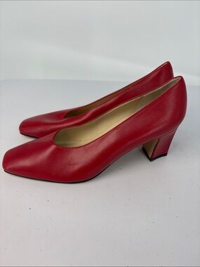 🐎 Rangoni Firenze Red Leather Low Block Heel Pumps